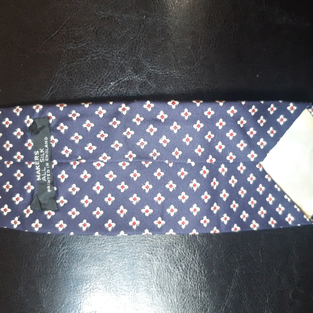 Makers All Silk Printed in England Navy Blue & Red Floral Tie